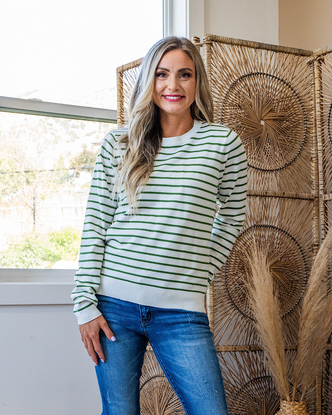 Camila Striped Crewneck Sweater - Green  Staccato   