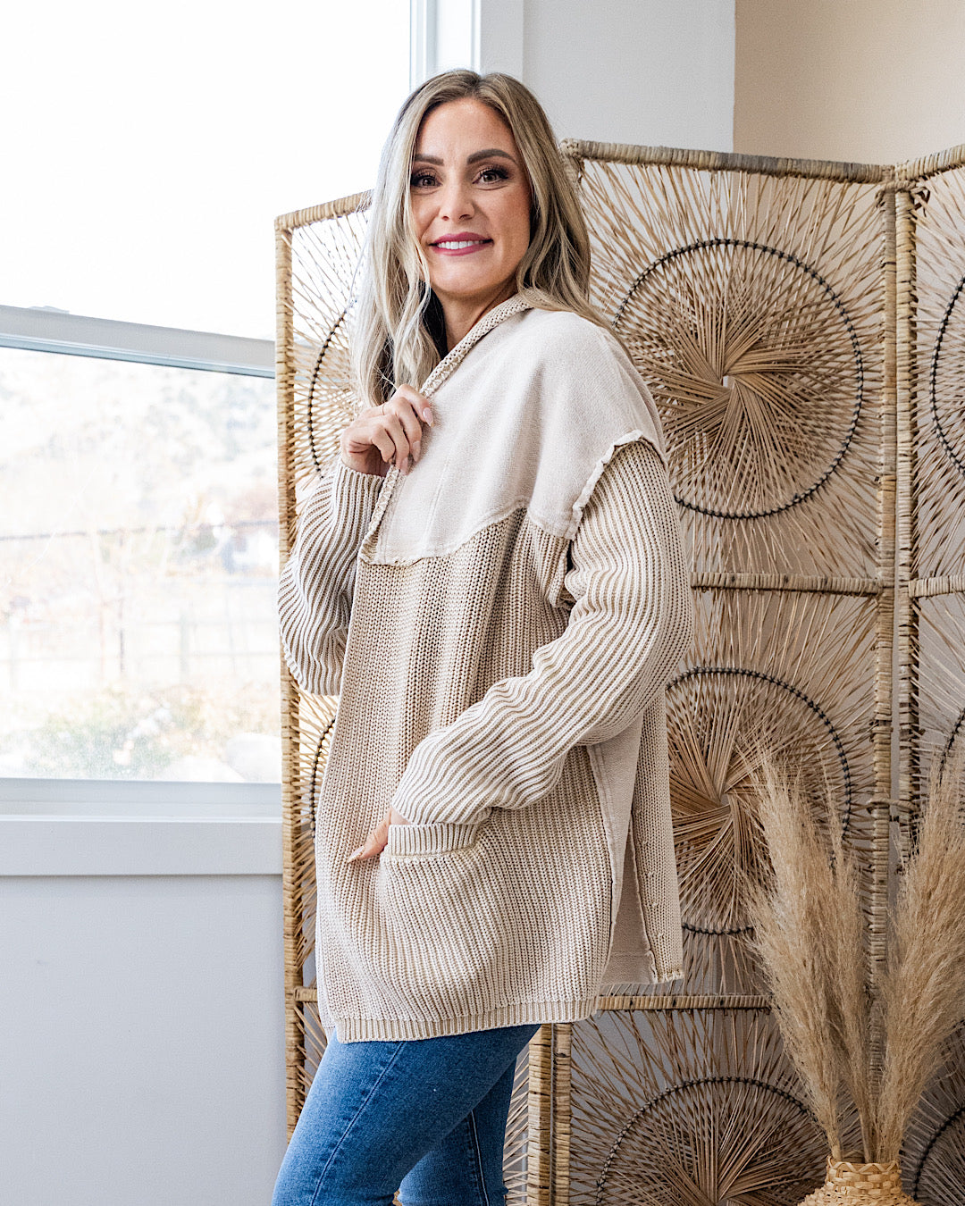 NEW! Beth Vintage Knit Grandpa Cardigan - Khaki Easel