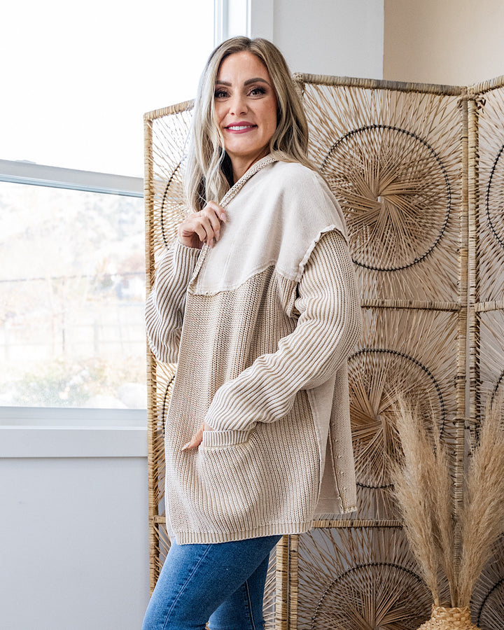 NEW! Beth Vintage Knit Grandpa Cardigan - Khaki Easel