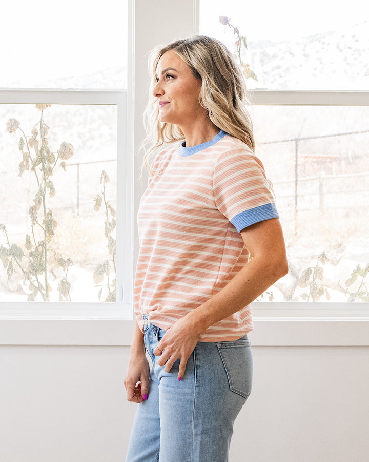 NEW! Asher Contrast Striped Cloud Knit Top - Dusty Rose & Blue
