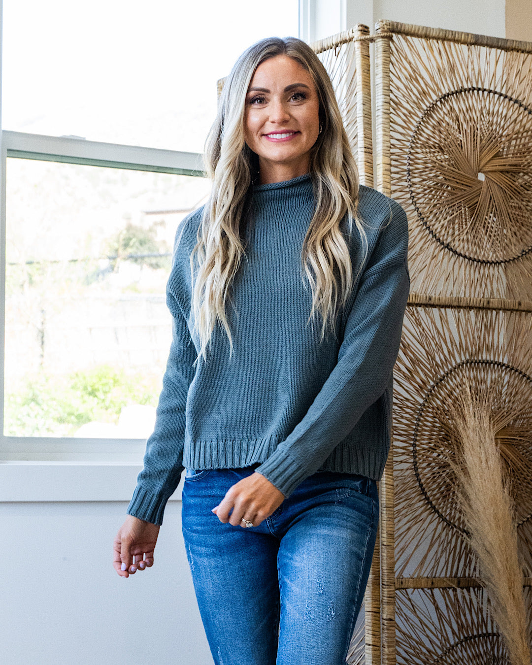 Erica Mock Neck Sweater - Blue Spruce Be Cool