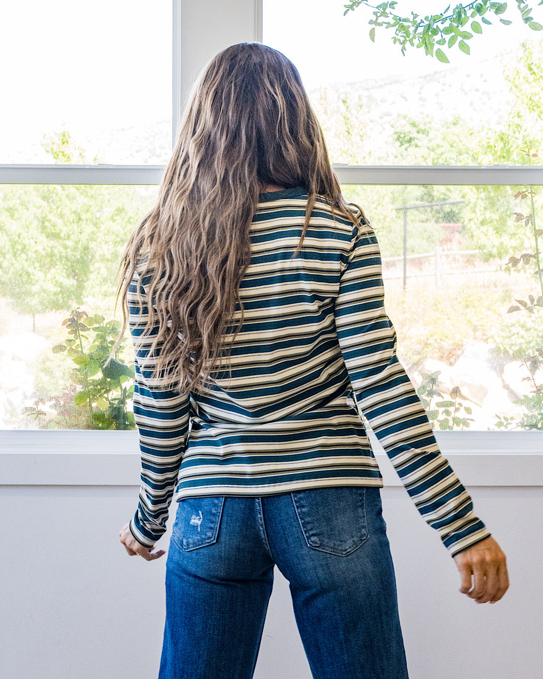 NEW! Bobbie Striped Micro Ribbed Top - Jade & Ivory