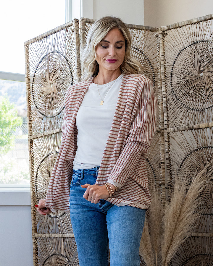 NEW! Brenda Striped Dolman Sleeve Open Cardigan - Auburn