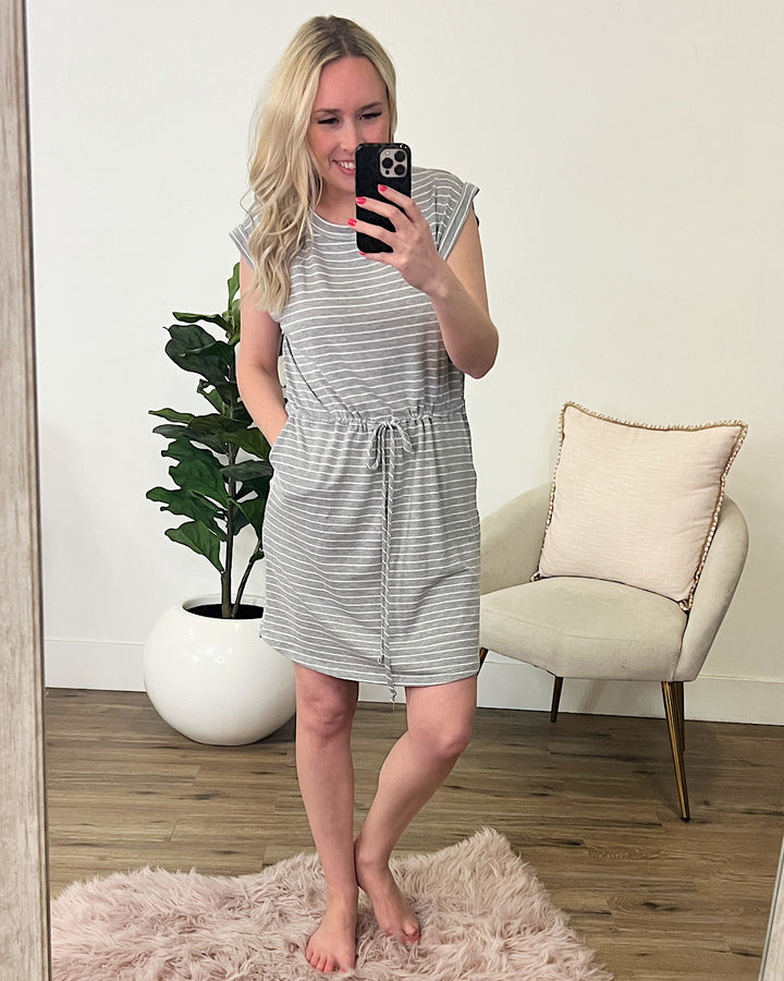 Kenna Heather Gray Stripe Dress FINAL SALE  Staccato   