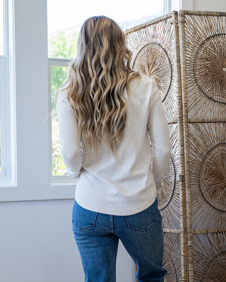NEW! Whitney Brushed Henley Top - Oatmeal