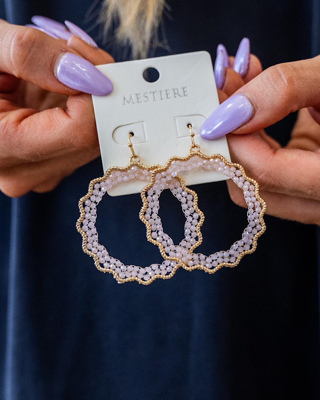 Scalloped Gold and Pink Beaded Hoop Earrings  Crystals Trading Inc.   