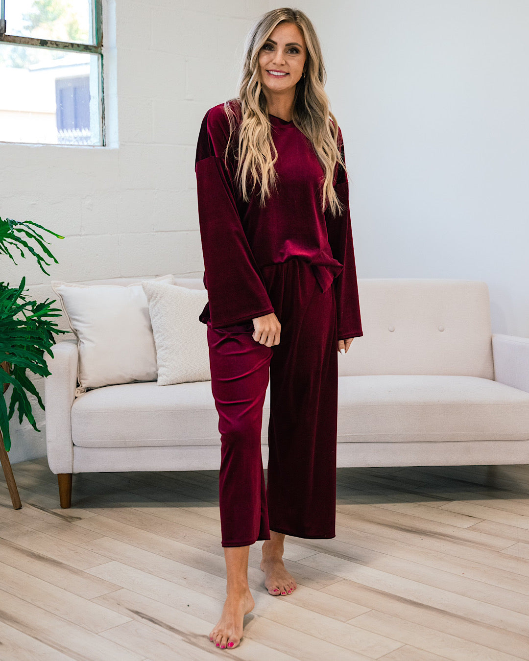 Velvet Wide Leg Pants - Wine FINAL SALE  Lovely Melody   