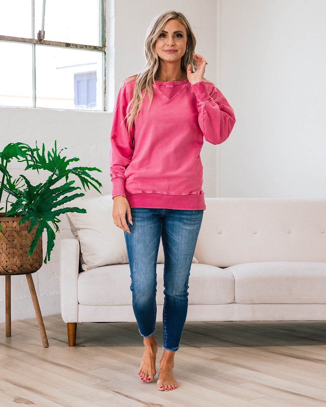 Girlfriend Crewneck Sweatshirt - Fuchsia  Zenana   