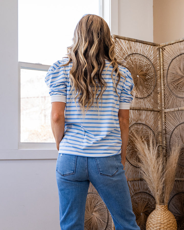 Hillary Striped Puff Sleeve Top - Light Blue Lovely Melody