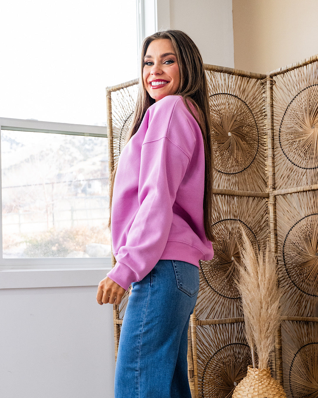 NEW! Cozy Crewneck Sweatshirt - Bright Mauve Zenana