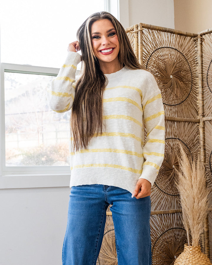 Brielle Striped Textured Sweater - Lemon Be Cool