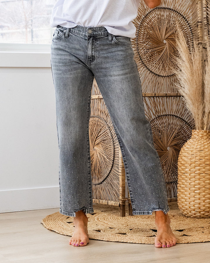 NEW! KanCan Bejeweled Straight Jeans - Gray KanCan