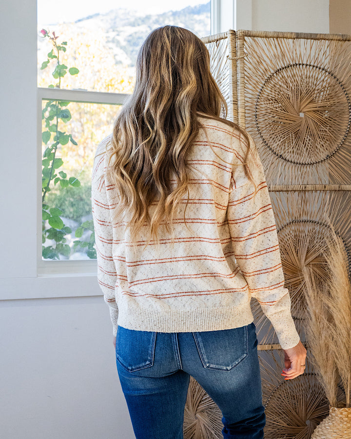 Paisley Rust Striped Pocket Sweater - Oatmeal
