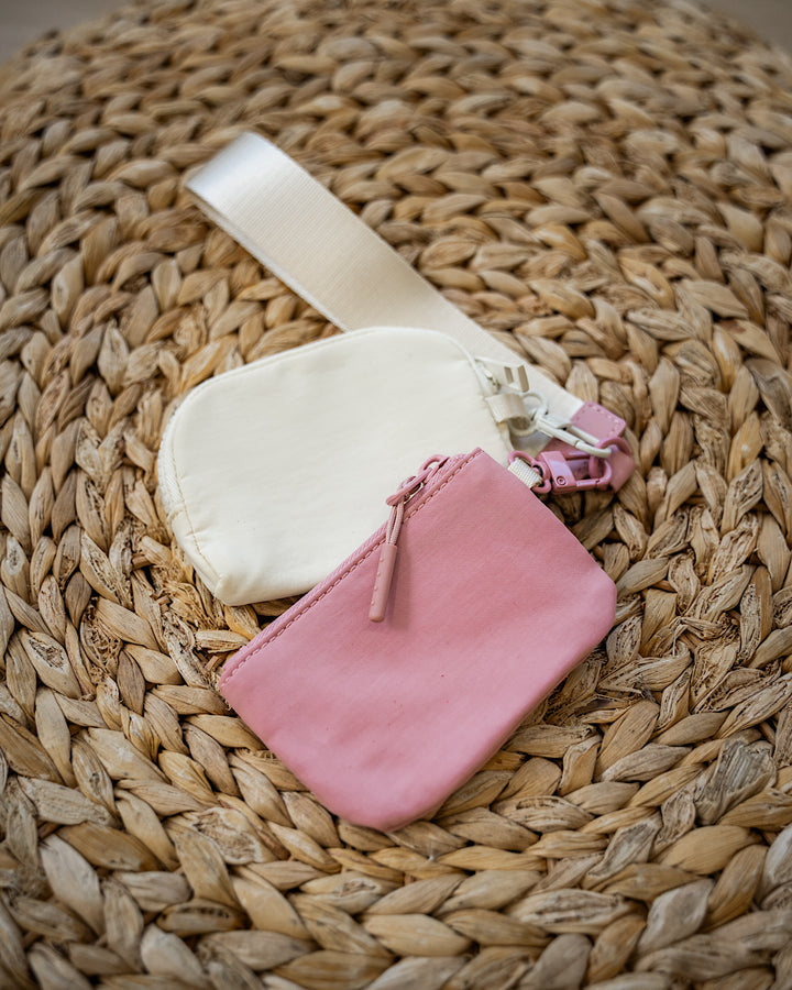 Dual Pouch Wristlet Keychain Wallet - Light Rose & Ivory
