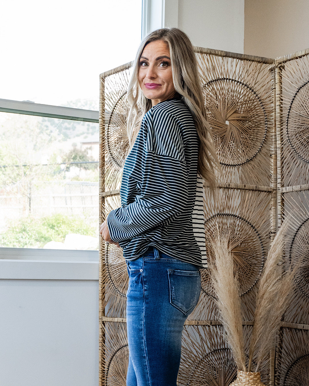 Kendra Contrasting Striped Dolman Sleeve Top - Black FINAL SALE Lovely Melody