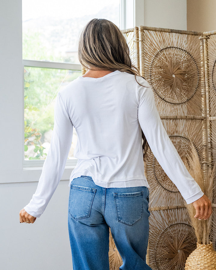 NEW! Bethany Cut Edge V Neck Top - Ivory Sew In Love