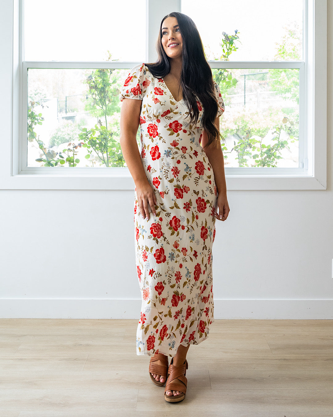 NEW! Olivia Floral V Neck Midi Dress Mine