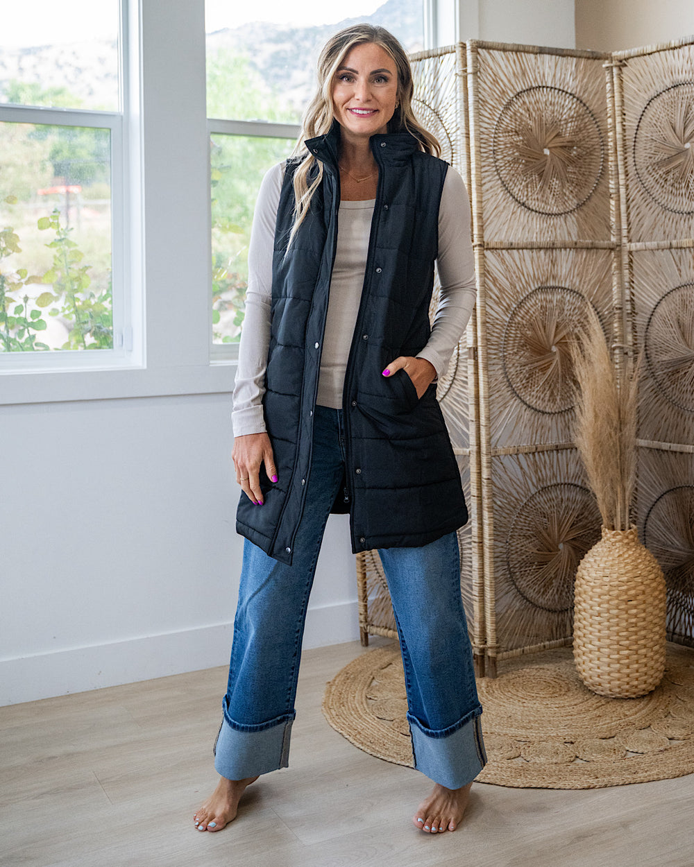 NEW! Harlow Long Vest - Black Michelle Mae