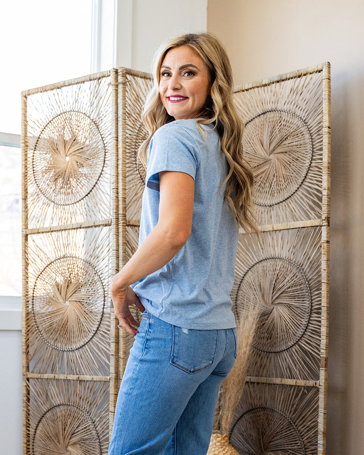 Be There Heathered Short Sleeve Top - Blue Be Cool