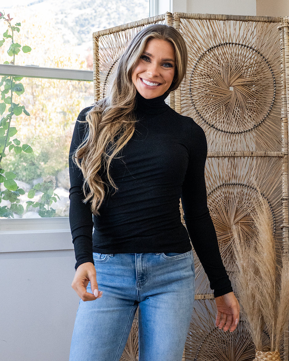 Meg Micro Ribbed Turtleneck Top - Black Zutter