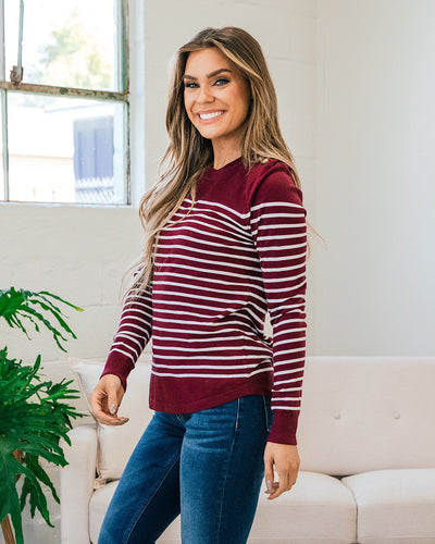 Maddie Burgundy Striped Button Shoulder Sweater FINAL SALE  Staccato   