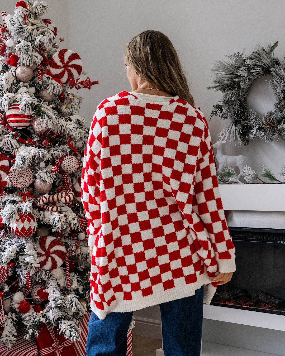 NEW! Christmas Cloud Open Cardigan - Red Checker