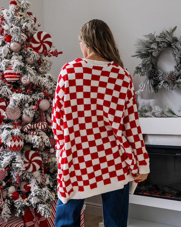 NEW! Christmas Cloud Open Cardigan - Red Checker