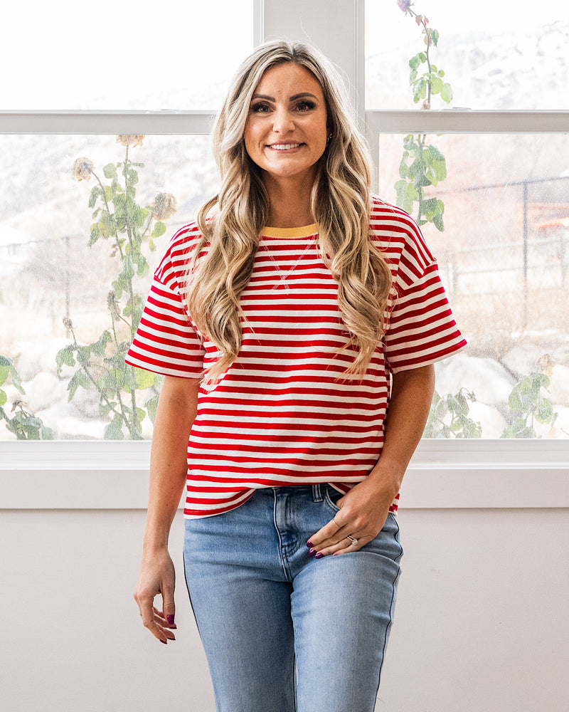 NEW! Ellie Contrast Striped Top - Red & Yellow