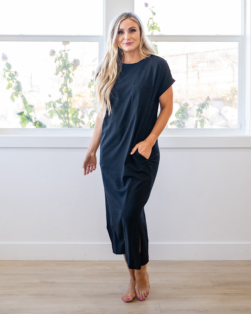 Haven Pocket Midi Dress - Black Zenana