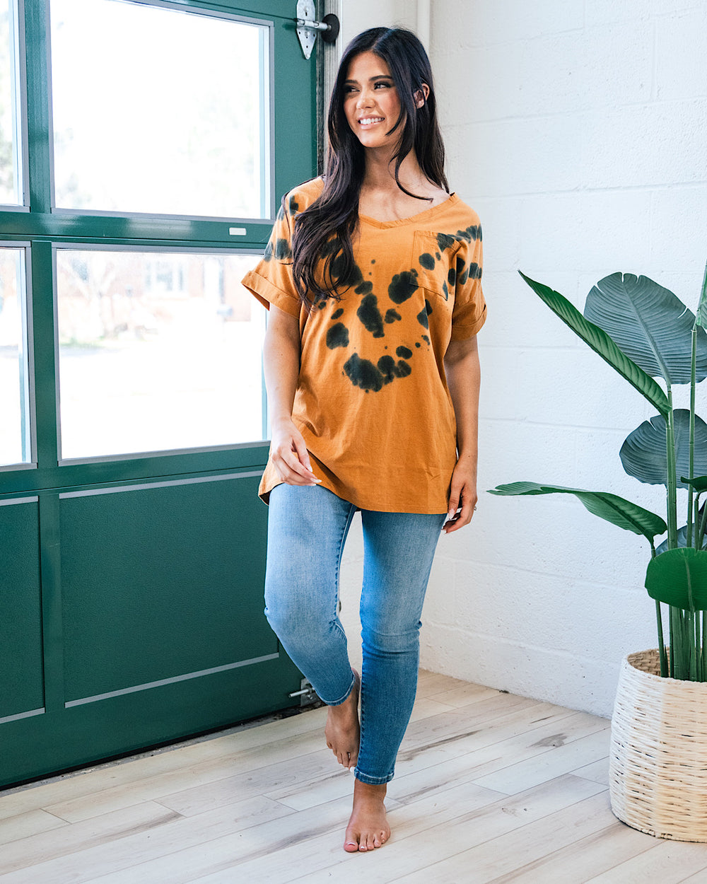 Camel and Black Tie Dye Boyfriend V Neck Top FINAL SALE  Sew In Love   