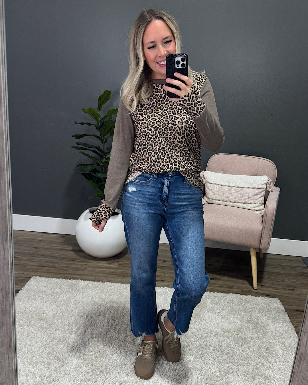 NEW! Sylvia Leopard Color Block Top