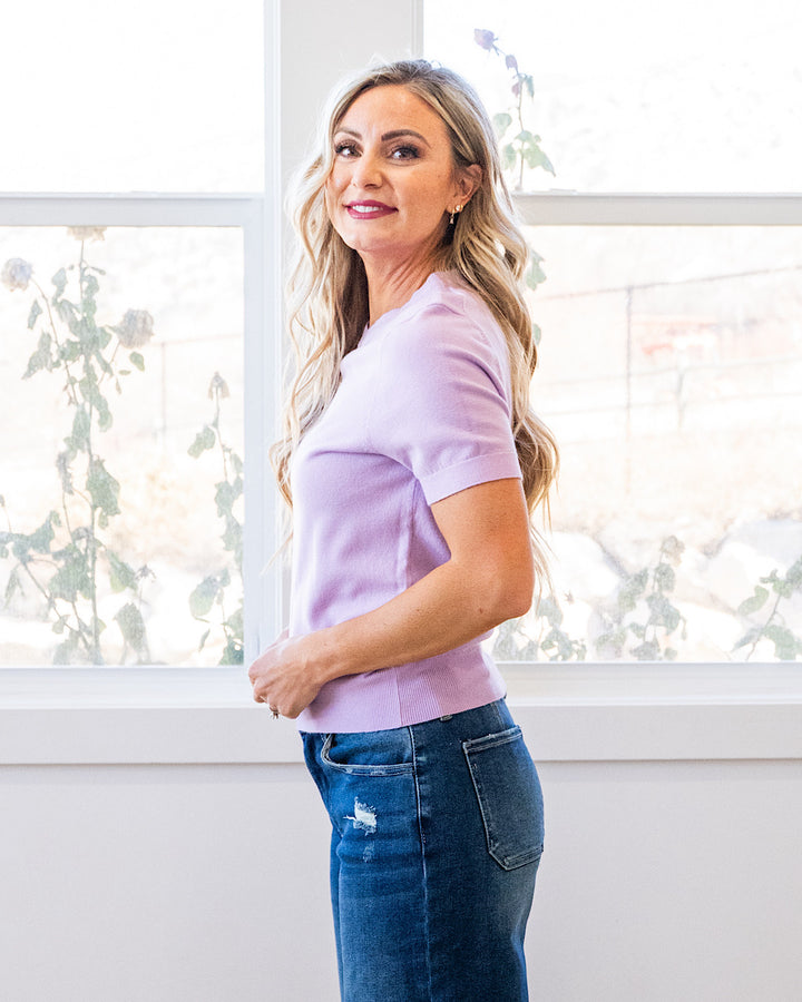 NEW! Ashton Short Sleeve Sweater Top - Lavender