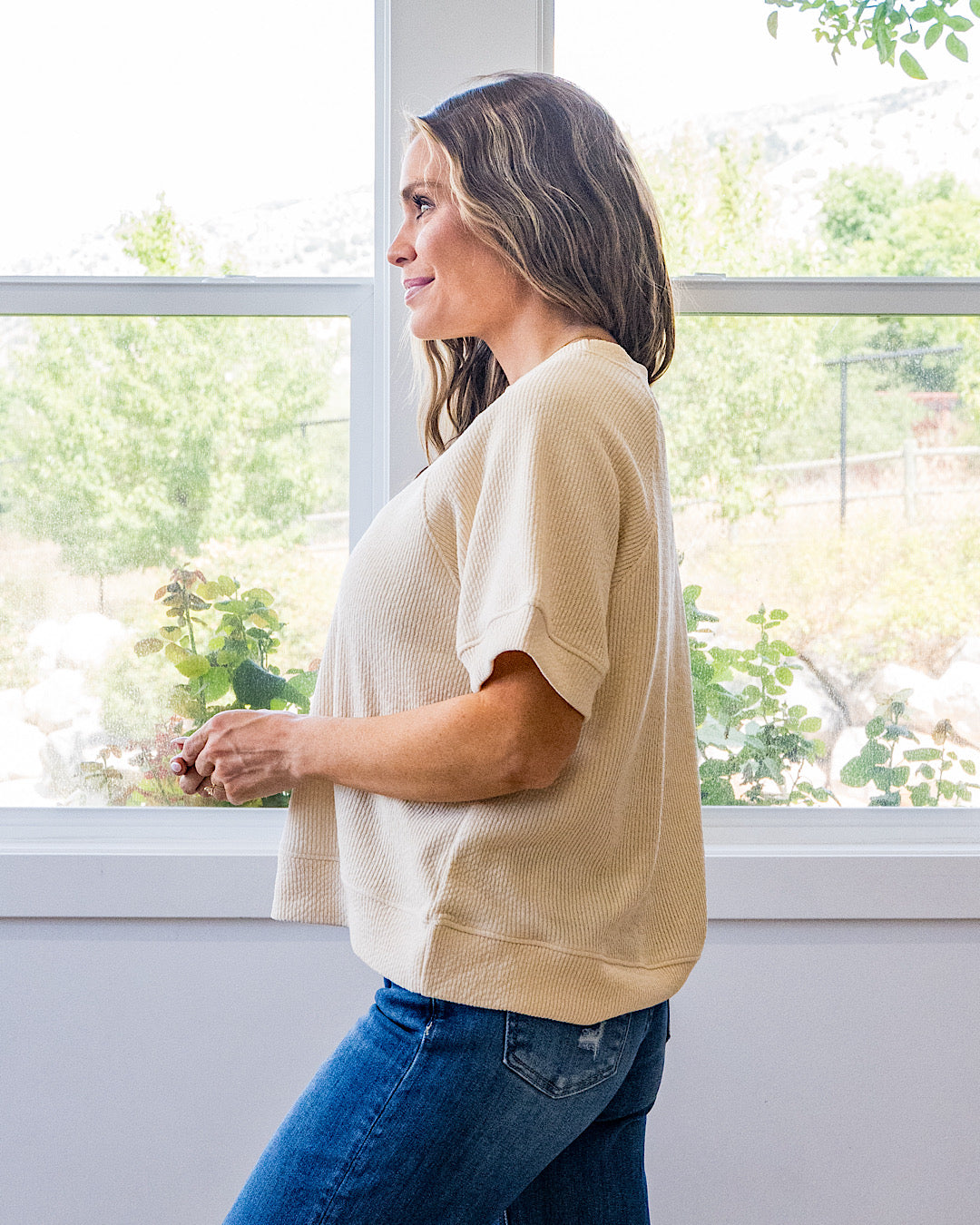 NEW! Malia Corded Banded Bottom Top - Cream