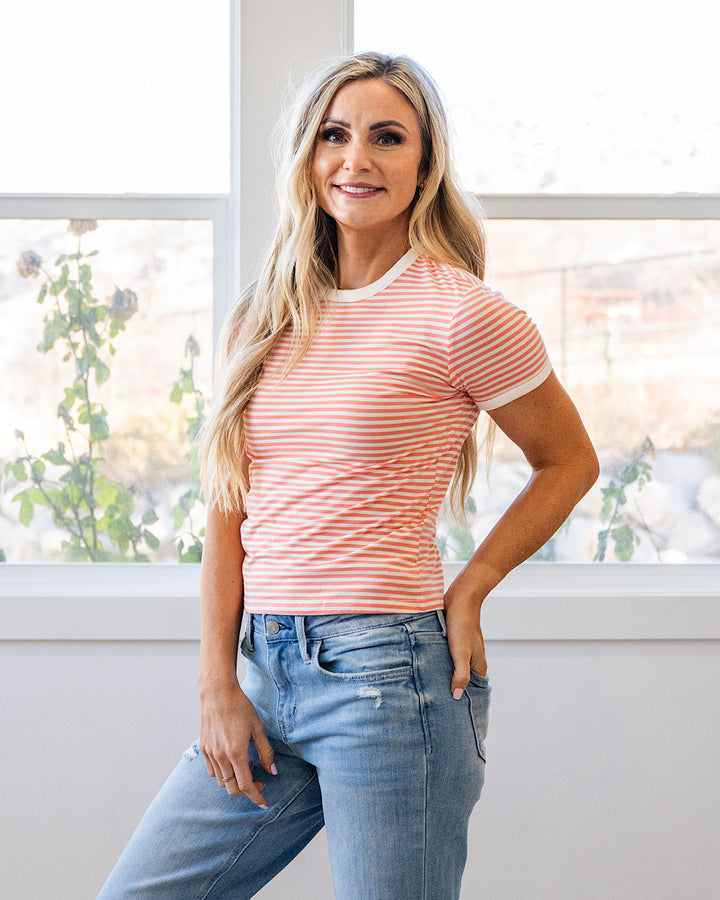 NEW! Sammy Striped Short Sleeve Top - Coral Zenana