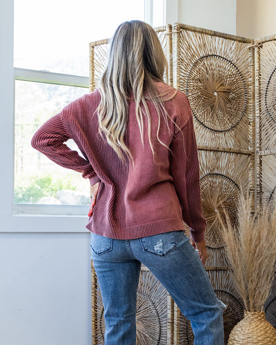 NEW! Tara Washed Pattern Block Sweater - Wine  Staccato   