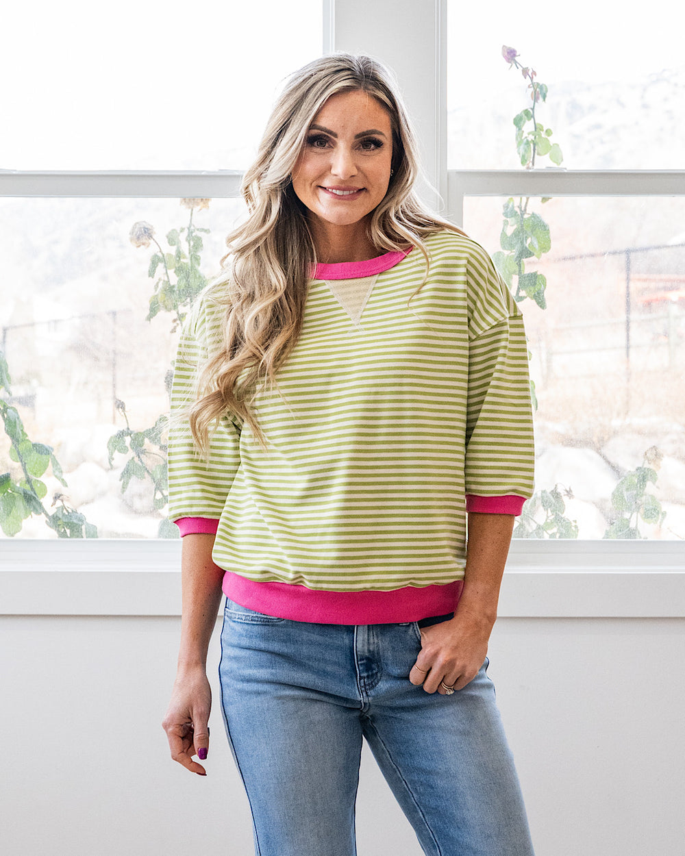 Jillian Striped Half Sleeve Top - Color Options Available! Staccato Green