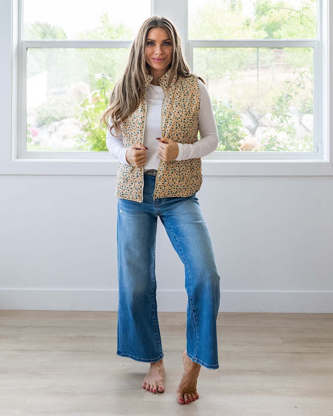 NEW! Juliana Floral Print Corduroy Vest - Cream & Gold