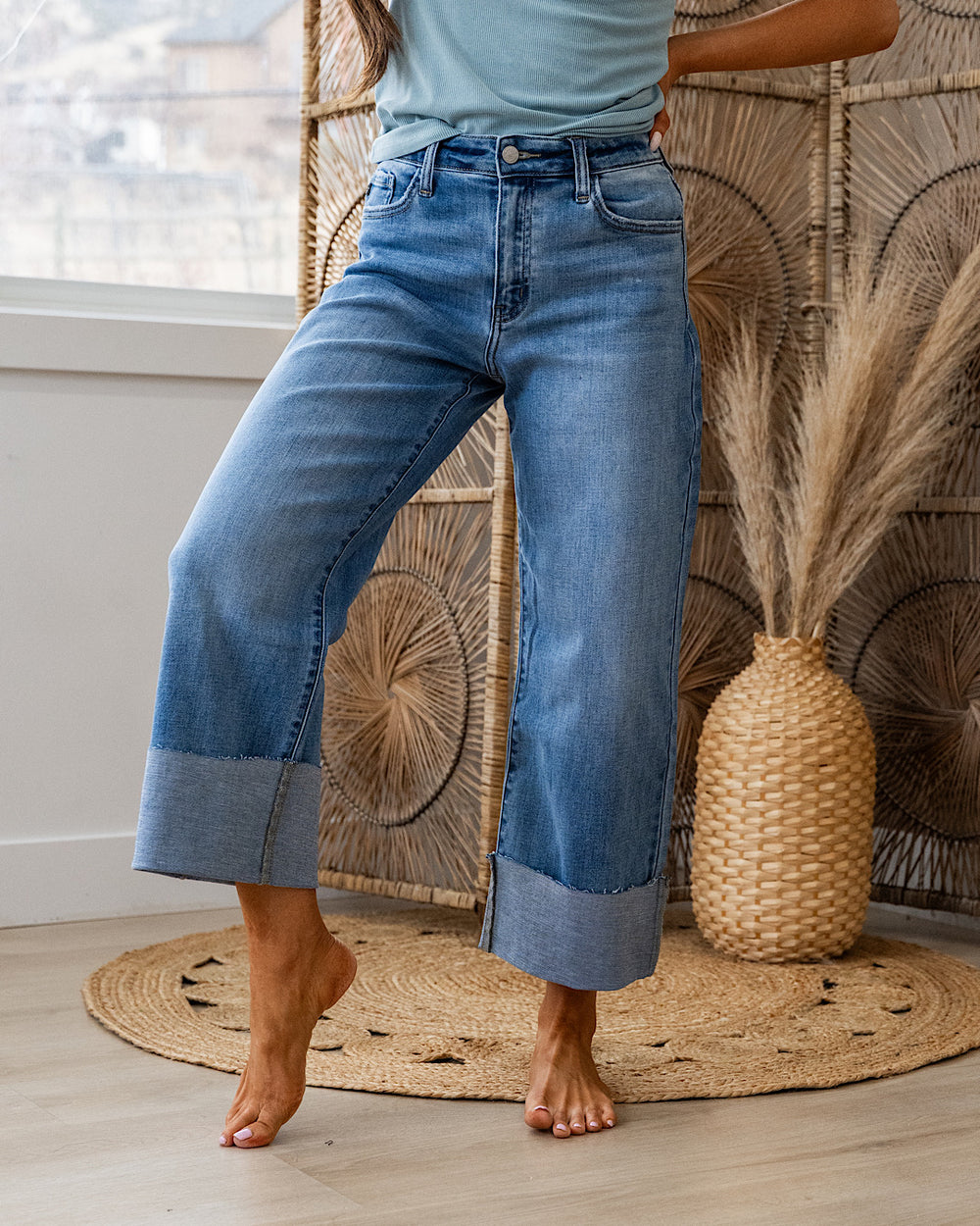 NEW! KanCan That Feeling Rolled Hem Wide Leg Jeans KanCan