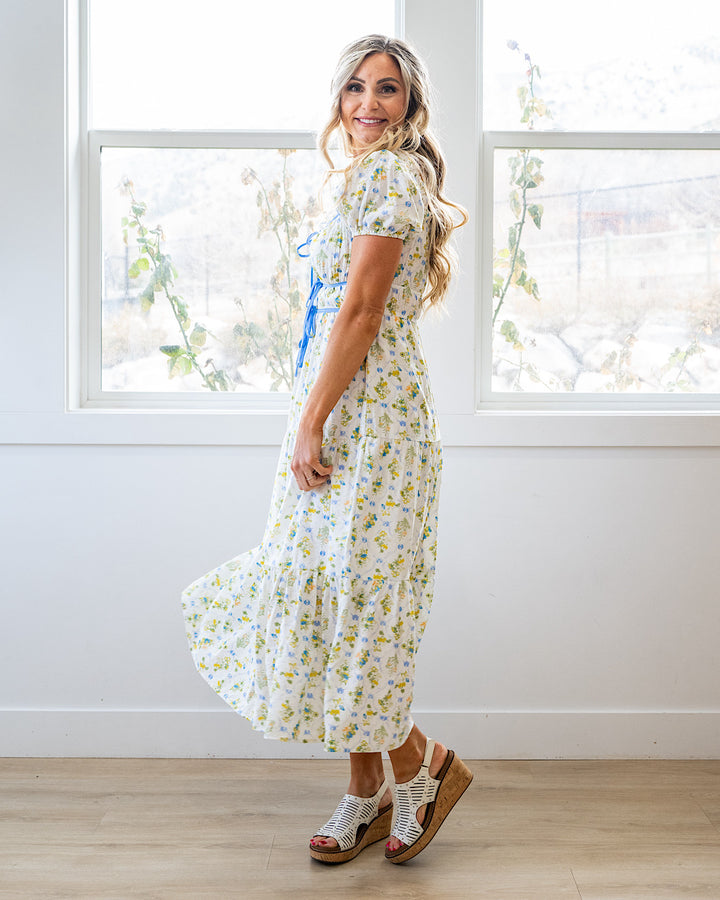 So Sweet Floral Print Midi Dress - Blue Multi Mine