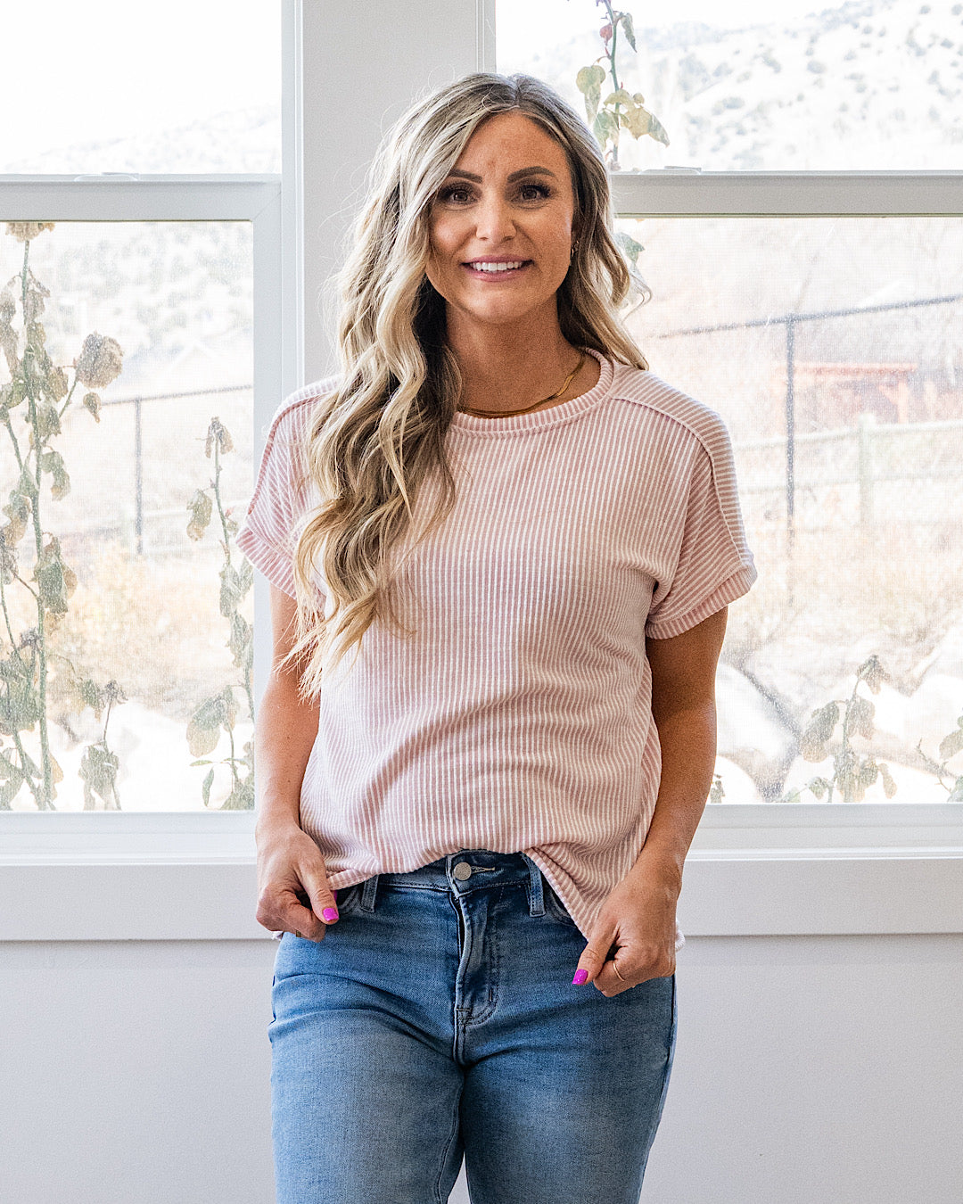 NEW! Gabby Contrast Corded Top - Pink