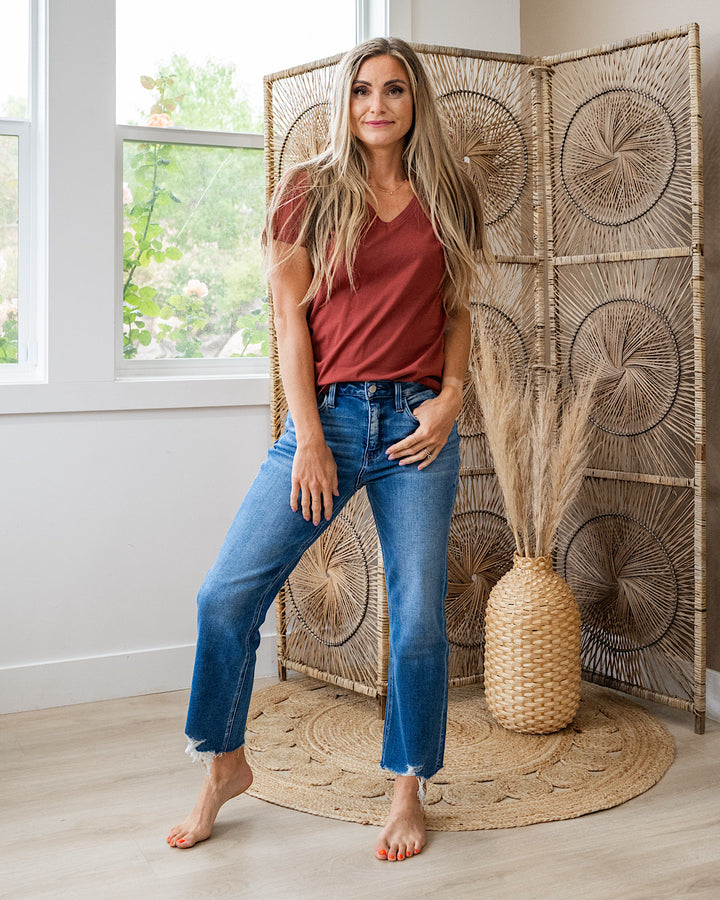 NEW! In Plain Sight V Neck Top - Chili