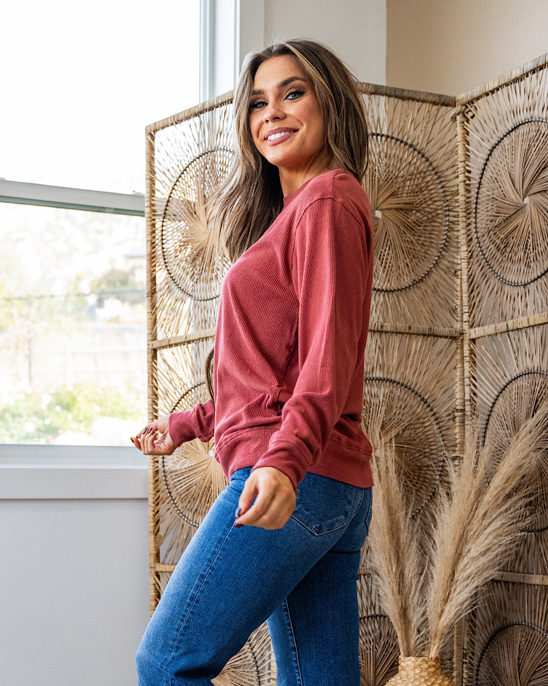 Mia Ribbed Crewneck Top - Berry Michelle Mae