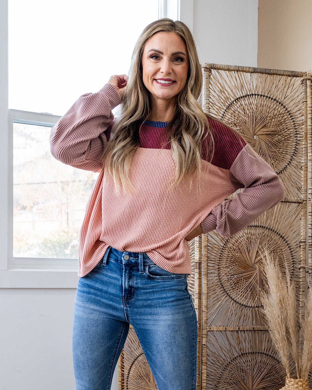 Tessa Color Block Corded Top - Peach Lovely Melody