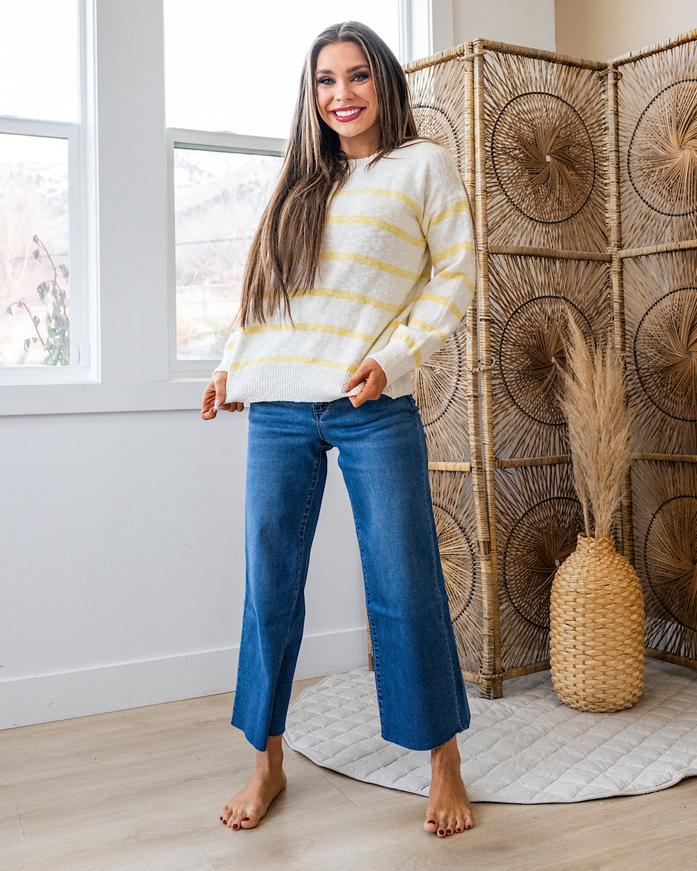 Brielle Striped Textured Sweater - Lemon Be Cool