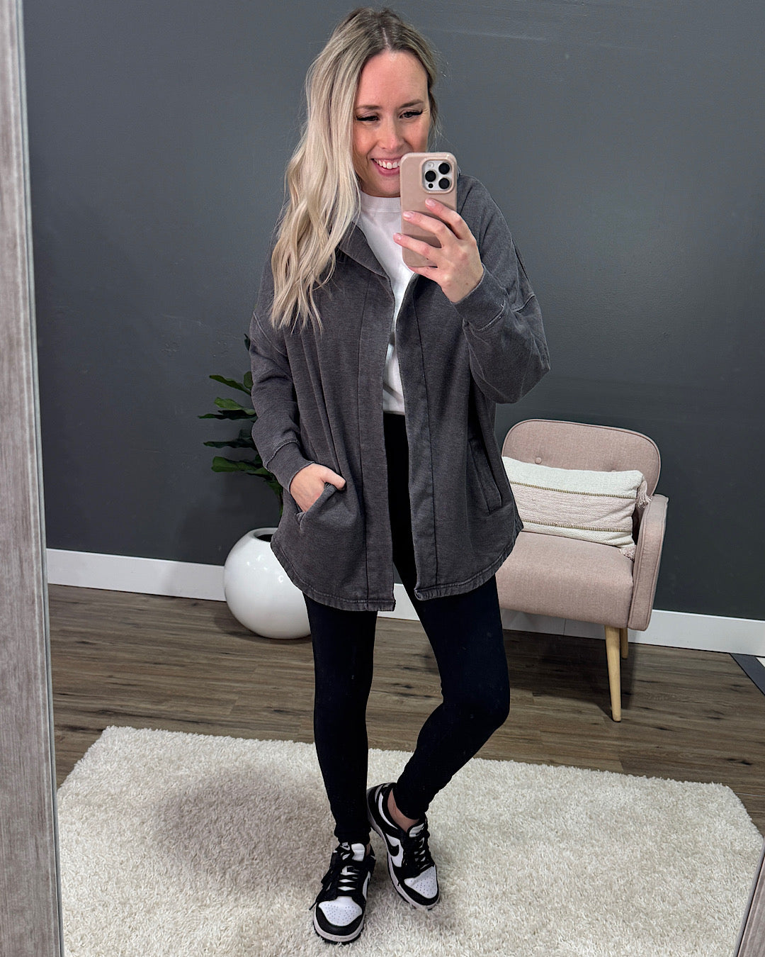 NEW! Mono B Fleece Hooded Cardigan - Charcoal Mono B