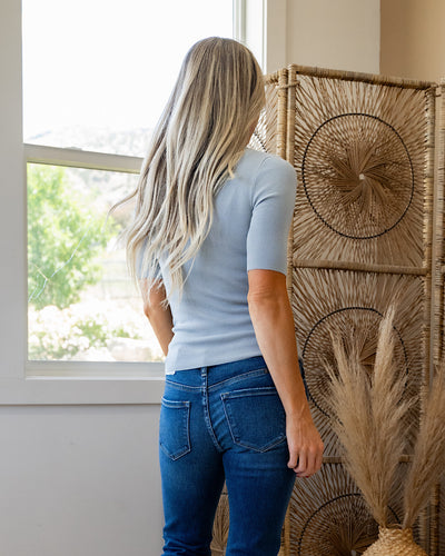 Rebecca Half Sleeve Rib Knit Top - Dusty Blue  Be Cool   