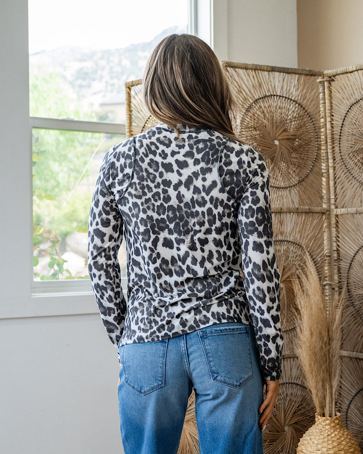 Raquel Long Sleeve Leopard Top - Ivory & Black