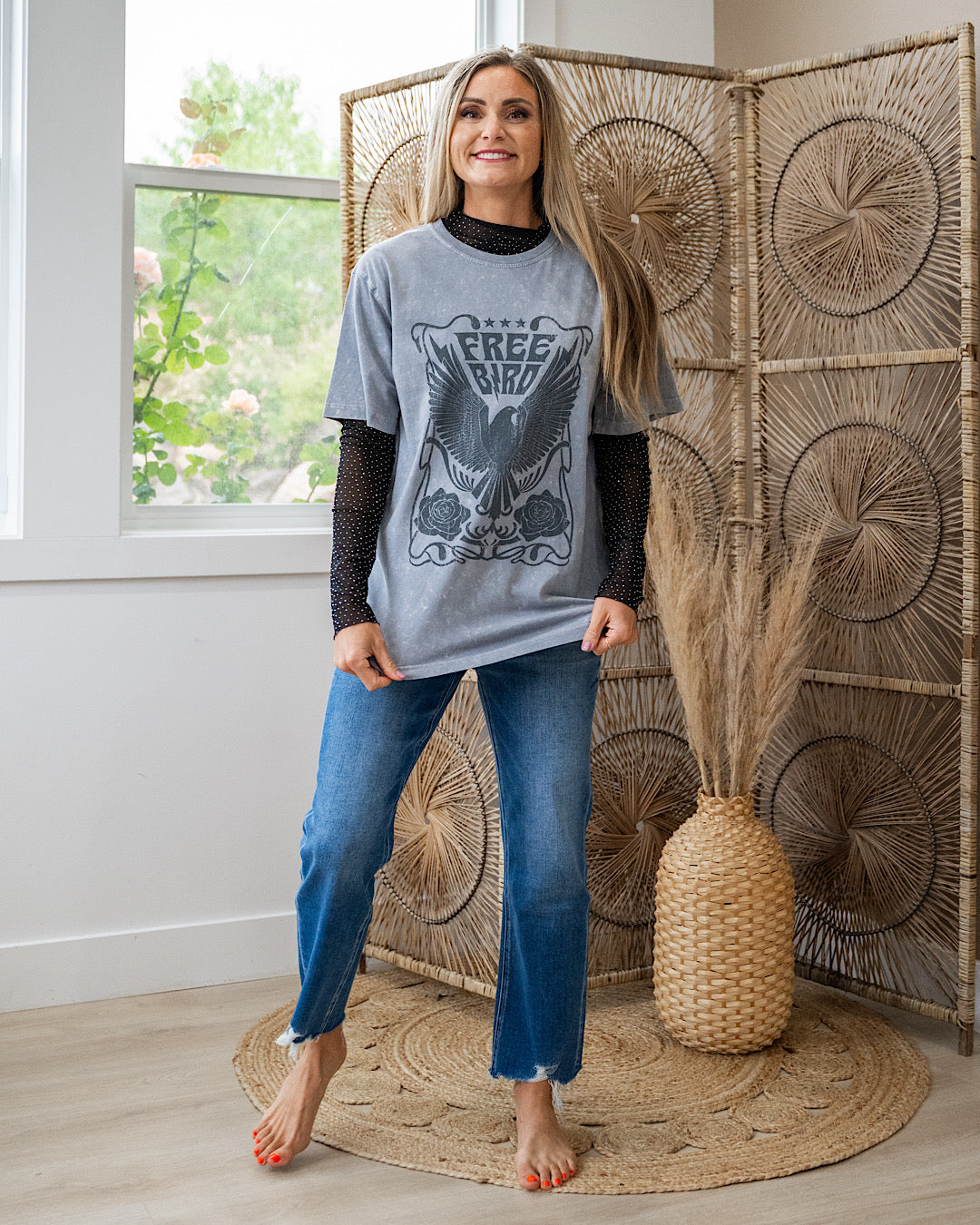 NEW! Free Bird Ice Gray Mineral Wash Tee