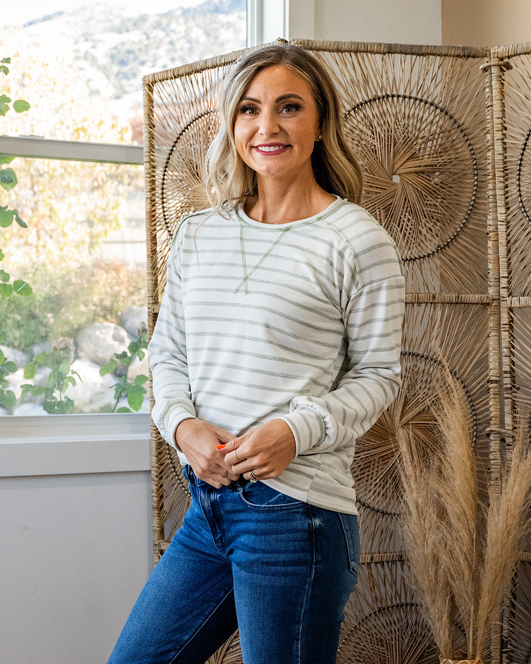 NEW! Jayla Striped Drop Shoulder Top - Sage Lovely Melody