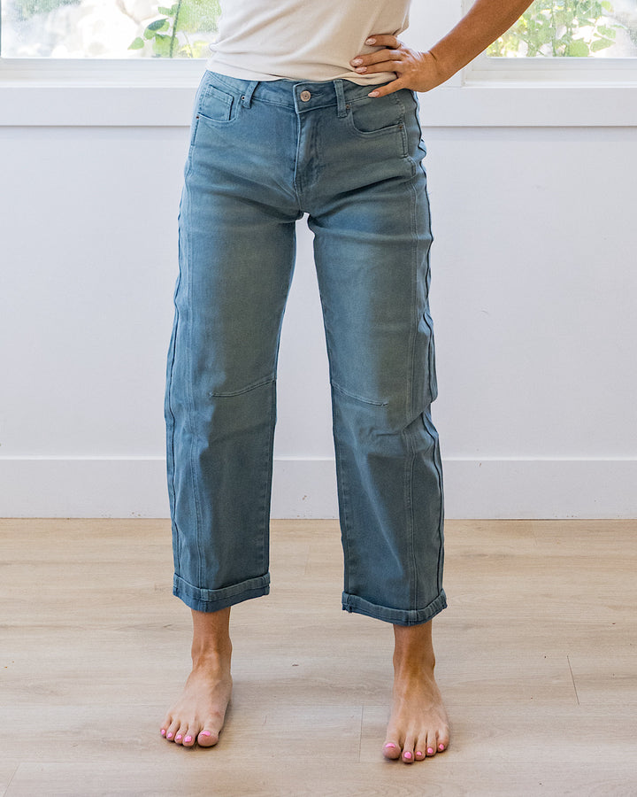 NEW! Alexandra Non Distressed Barrel Jeans - Teal